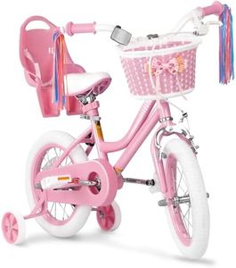 Glaf Kids Bike for Girls Boys Ages 3-9 Years, 12 14 16 Inch Girls Bike with Doll Bike Seat, Kids Bicycle with Training Wheels and Basket, Boys Bikes(14 Inch, Pink)