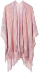 BOCOSO Women's Knit Shawl Wraps, Knitted Poncho Cape Open Front Cardigan Sweater with Tassel for Spring Fall Winter, Pink, One size (39"*59")