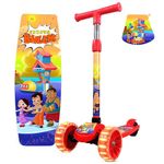 Kidsmate Chhota Bheem® Kick Scooter with Broad LED PVC Wheels | Non-Slip Wide Deck with Push Brake Kids Scooter for Age 3+ Yrs | 4-Level Height Adjustable | Max User Weight 50Kg - Red