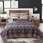 DaDa Bedding Southwestern Aztec Bedspread Set - Bohemian Desert Tribal Quilted Coverlet w/Pillow Sham - Bright Vibrant Multi Colorful Diamond - Twin Size - 2-Pieces (KSX002)