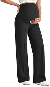 G4Free Maternity Dress Pants Work Pregnancy Outfits Front Pleats Yoga Pants Over The Belly Sweatpants Wide Leg Pants Loungewear (Black,XL,Regular)