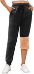 Voqeen Women Fleece Jogger Pants High Waisted Fleece Sweatpants with Pockets Tapered Casual Lounge Pants(Black,M)