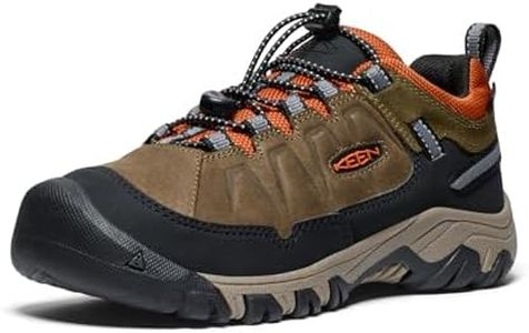 KEEN Targhee 4 Low Height Durable Comfortable Waterproof Hiking Shoes, Dark Olive/Gold Flame, 1 US Unisex Big Kid