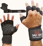 HMH Sports Gym Gloves Weight lifting Gloves for Men Women Wrist Support Padded Extra Grip Palm Protection Exercise Fitness Workout Gloves, Hanging, Pull ups, Breathable (With Wrist Band, XL)