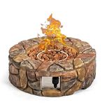 DORTALA Stone Propane Fire Pit, 28 Inch Propane Fire Pit Round w/Lava Rocks, PVC Cover, ETL Certified, Outdoor Gas Fire Pits for Outside Patio Garden Backyard, 40,000 BTU (Brown)