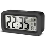 Yozexin Upgraded Digital Alarm Clock, Alarm Clock Bedside, with Temperature Larger Snooze Night Light Function,Portable Snooze Calendar, Battery Powered Clock for Bedroom Office Desk Travel (Black)