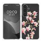 kwmobile Clear Case Compatible with Samsung Galaxy S25 - Phone Case Soft TPU Cover - Magnolias Pink/White/Transparent