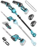 Seesii 6-in-1 Cordless Pole Saw and Pole Hedge Trimmer Grass Shears Combo Kit, Electric Mini Chainsaw w/ 2*4.0 Ah Batteries, Extension Tree Prunner, Bush Trimmer Branch Cutter, 16ft Long Reach,SH300