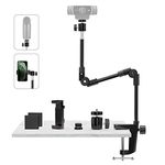 Webcam Stand Camera Mount with Phone Holder & 5/8"Screw, 25in Flexible Projector Stand Gooseneck Desk Mic Stand for Logitech C922 C930e C920 C925e C615 C960 Brio 4K, GoPro Hero, Blue Yeti Snowball Ice