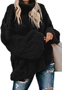 Dokotoo Womans Winter Casual Loose Turtleneck Cowl Neck Winter Long Sleeve Oversized Cable Knit Long Tunic Chunky Pullover Sweaters for Women 2024 Outerwear Black L