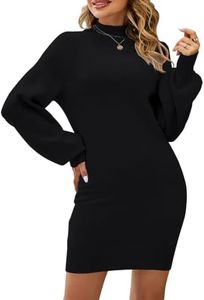 NLAND Vestidos de Punto Manga Larga Jersey Vestido Cuello Alto Mujer Invierno Ajustado Vestidi Elegante Casual (Negro,XL)