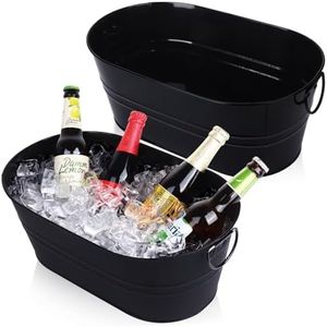 Galvanized Tub Beverage Tubs, 2pcs Metal Ice Buckets for Cocktail Bar 3 Gallon Wine Beer Drink Buckets with Handles Large Tub Cooler Mimosa Bar Supplies Ice Bucket for Parties (Black)