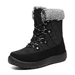 JSWEI Winter Boots for Women Boots Insulated Comfortable Memory Foam Fur Winter Snow Boots Women Winter Boots Waterproof Cold Weather Size Black UK 5