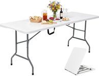 YITAHOME 6ft Folding Table, Heavy Duty Folding Table w/1.5" Thick Tabletop, Portable Outdoor Folding Table w/Carrying Handle for Camping Picnic Parties/Indoor Events, White