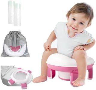 Portable Potty with Splash Guard, 2 in 1 Travel Potty Used as Standalone Potty & Potty Ring, Foldable Potty with Handbag & 20 Disposable Liners, 4 Leg Support Car Potty (Pink)
