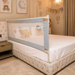 Kids Station 1 Side with Pocket Bed Rail Guard (6.3ft x 2.6ft / 190x80cm), Bed Railing for Baby Safety, Kids Toddler Bed Protector Side Walls, Adjustable Height, Portable & Foldable (Grey)