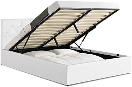 IDMarket - Lit Coffre Double Austin avec tête de lit et sommier 140 x 190 cm PVC Blanc