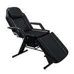 Balance Massage Bed Table 3 Section Adjustable Reclining Beauty Salon Chair Tattoo Spa Facial Couch Bed with Plastic storage box (019 Black)