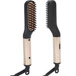 Beard Straightener, 2 in 1 Beard Straightener and Hair Straightening Comb, Ionic Technology Heated Portable Anti-Scald Beard Brush for Men(gold)