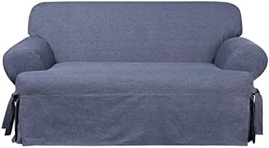 SureFit Authentic Denim One Piece Slipcover, T-Cushion Loveseat Cover, Relaxed Woven Fit, 100% Cotton, Machine Washable