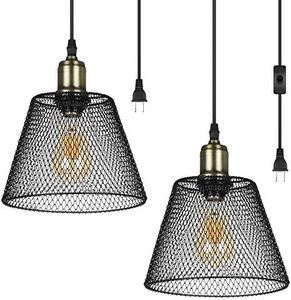 DEWENWILS 2 Pack Plug in Pendant Light, Hanging Light with 15ft Cord, On/Off Switch, Metal Net Shade, Hanging Light Fixture for Bedroom, Kitchen Island, Living Room, Dining Table