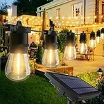 JACKYLED Solar String Lights for Outside, 27FT Solar Powered Outdoor String Lights Waterproof, Shatterproof LED Bulbs Patio Lights with USB Port, IP65 Commercial Grade Light Strand, Warm White
