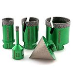 KURSTOL Tile Hole Saw Set - 4pcs Diamond Core Drill Bits 6/25/35/50mm 1pc Beveling Chamfer Bit 50mm M14 thread for Shaping Enlarging Porcelain Ceramic Tile Granite Marble Angle Grinder