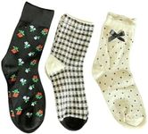 Milumia Women's 3 Pairs Polka Dots Ruffle Cute Socks Floral Print Mid Tube Socks Multicolor 36-39