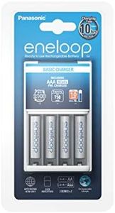 Panasonic eneloop basic charger for 2 or 4 AA/AAA Ni-MH batteries, including 4 eneloop AAA/Micro batteries, min. 750 mAh, 2100-charge cycle life
