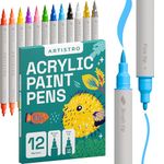 ARTISTRO Acrylic Paint Pens, Art Set Acrylic Paint Markers Dual Tip, Acrylic Markers for Fabric, Canvas, Rock, Glass, Wood, Paper, DIY, Paint Markers, Multicolor (Dual Tip Brush + Fine, 12)