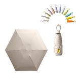 Mini Sun Travel Umbrella Ring handle Coating Layer Fabric Compact Folding Purse Umbrella, Lightweight Small Portable Backpack, Rain Sun, Blocking, Anti UPF 50 UV Protection 99.9% Men Women Kids (Beige)