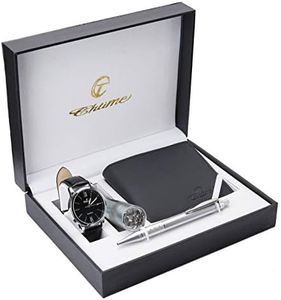 Coffret cadeau Montre Homme Noir - Lampe LED - Portefeuille - stylo
