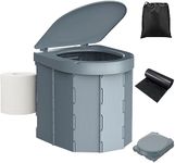 WADEO Upgraded Camping Toilet, Portable Toilet for Adults with Sturdy Support & Comfortable Seat, Folding Toilet with Lid & Toilet Roll Holder, Perfect for Camping, Trip, Car(Dark Grey)