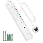 DEWENWILS 6Way Extension Lead with Individual Switches, Surge Protected Extension Cable 3M with Indicator Lights, 13Amp 6Gang Power Strip Lead, Wall Mountable, White