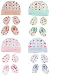 First Trend Cotton Cap Mitten and Booties Combo Set (Pack of 4) for Newborn Baby