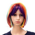 SWACC Rainbow Colors Straight Short Hair Bob Wig Synthetic Colorful Cosplay Daily Party Flapper Wig for Women and Kids with Wig Cap