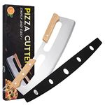 Pizza Cutter 14" Pizza Slicer Stainless Steel Pizza Cutter Rocker with Double Wood Handle for Cutting Homemade Pizza Bread Cake