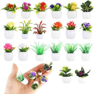 Amaxiu Juego de 20 mini macetas para casa de muñecas, plantas en maceta, casa de muñecas, plantas artificiales, modelo 1:12, bonsái en miniatura para decoración de jardín de casa de muñecas