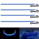 Obcursco Marine Led Strip Lights, 20 Inches 12V COB Led Boat Lights, IP68 Waterproof Boat Interior Lights Deck Lights for Marine, Kayak, Jon Boat, Fishing Boat and Pontoon (4 Packs, Blue)