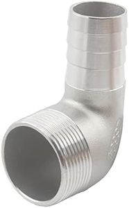 Stainless Steel Barbed Hose Fittings, Mender Splicer Joiner Union, TTZEZE Tubing Hose Coupler Connector,90 Degree Elbow Adapter Fitting for Air/Water/Fuel/Oil (1 Pcs 2''Male x 50mm Barb)