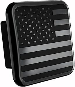 American Black Metal Flag Trailer Hitch Cover - Patriotic Flag Plug (Black, Fits 2'' Receivers)