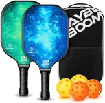 Mayboom Pickleball Paddles Set of 2, USAPA Approved Pickleball Set with 4 Pickleball Balls and Pickleball Bag, Fiberglass Pickle Ball Rackets 2 Pack for Beginner(Bule&Green)