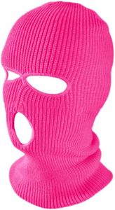 TOPTIE 3 Hole Balaclava, Double Knitted Windproof Breathable Balaclava for Men Women Knit Hat-Hot Pink