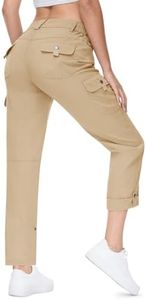 TBMPOY Women's Hiking Pants Quick Dry Convertible Lightweight Roll Up Cargo Pockets Travel Essentials Waterproof Work, Khaki, X-Large