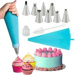 Silicone Piping Bags, 8 pcs Stainless Steel Nozzles Set with Coupler, 30cmx17cm-1 Reusable Icing Piping Bag with Cleaning Brush for Decorating Cakes, Pastries & Cupcakes (Pack of 11)