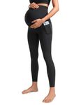 CRZ YOGA Womens Butterluxe Maternity Leggings with Pockets Over The Belly 25" - Workout Active Yoga Pregnancy Pants Soft Black Medium