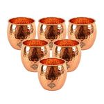 INDIAN ART VILLA Copper Glass Tumbler, Hammer Design, Drinkware, 590 ML Each, Set of 6