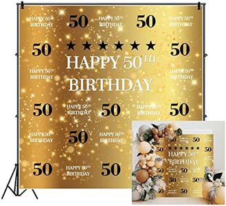 CSFOTO 8x8ft Gold 50 Photo Booth Backdrop Happy 50th Birthday Backdrop Glitter Black Gold Birthday Banner Background 50th Birthday Decorations Men Gold Black 50th Birthday Party Decor Banner