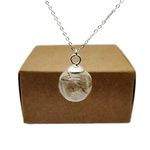 Dandelion Make a Wish Real Flower Glass Ball Pendant 925 Sterling Silver Chain Necklace for Women Handmade