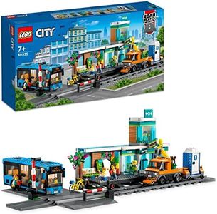 LEGO City Train Station Set with Toy Bus for Kids Boys & Girls with Rail Truck, Tracks and Road Plate Level Crossing, Compatible with City Sets 60335